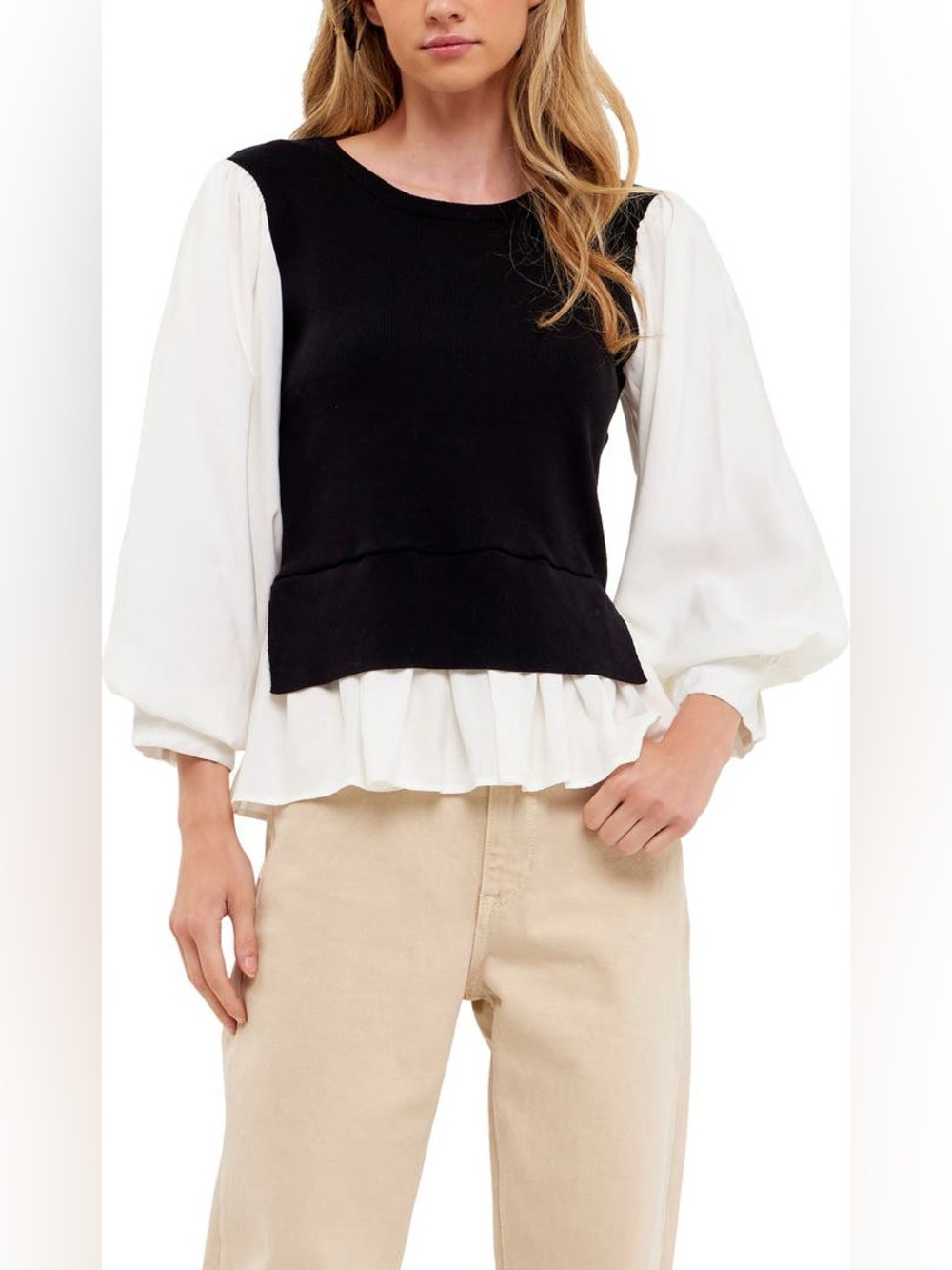 English Factory Black & White Layered Mixed Media Top